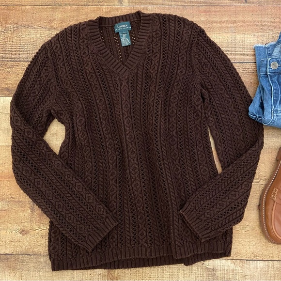 Lauren Ralph Lauren Dark Brown Cable Knit Sweater - Picture 2 of 10
